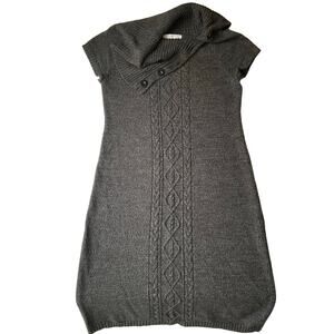 London Times Women Dress size L Turtleneck ShortSleeve KneeLength ThickKnit Gray